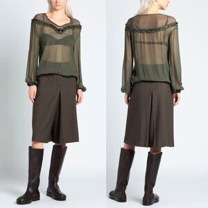 NWT New $203 Patrizia Pepe Olive Sheer Blouse Top Size 6